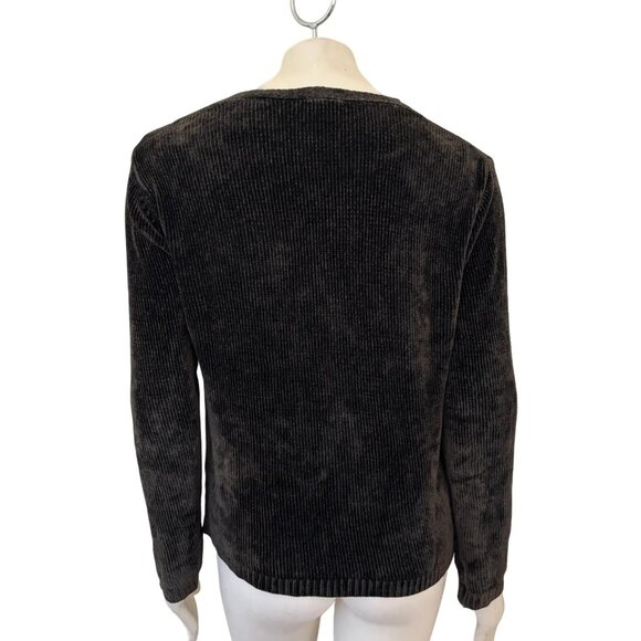 CP SHADES Button Front V-neck Ribbed Chenille Cardigan in Dark Brown SZ S - Picture 6 of 10